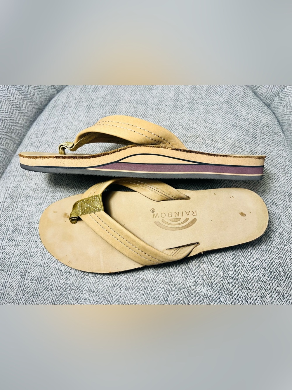 Rainbow Sandals Beige Leather Flip Flops